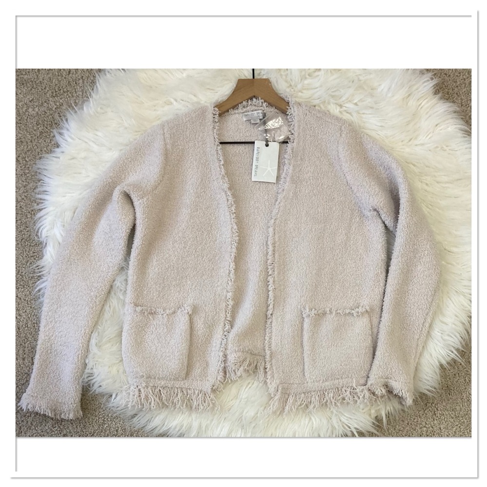 NWT Barefoot Dreams Cozy Chic Fringed Jacket Almond Size Small - Picture 2 of 10